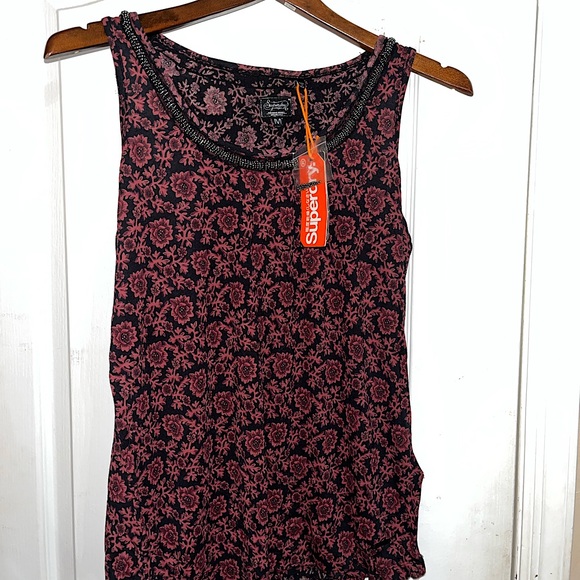 SuperDry Burgundy Floral Embellished Beaded Tank Top NWT — Medium - Picture 1 of 5